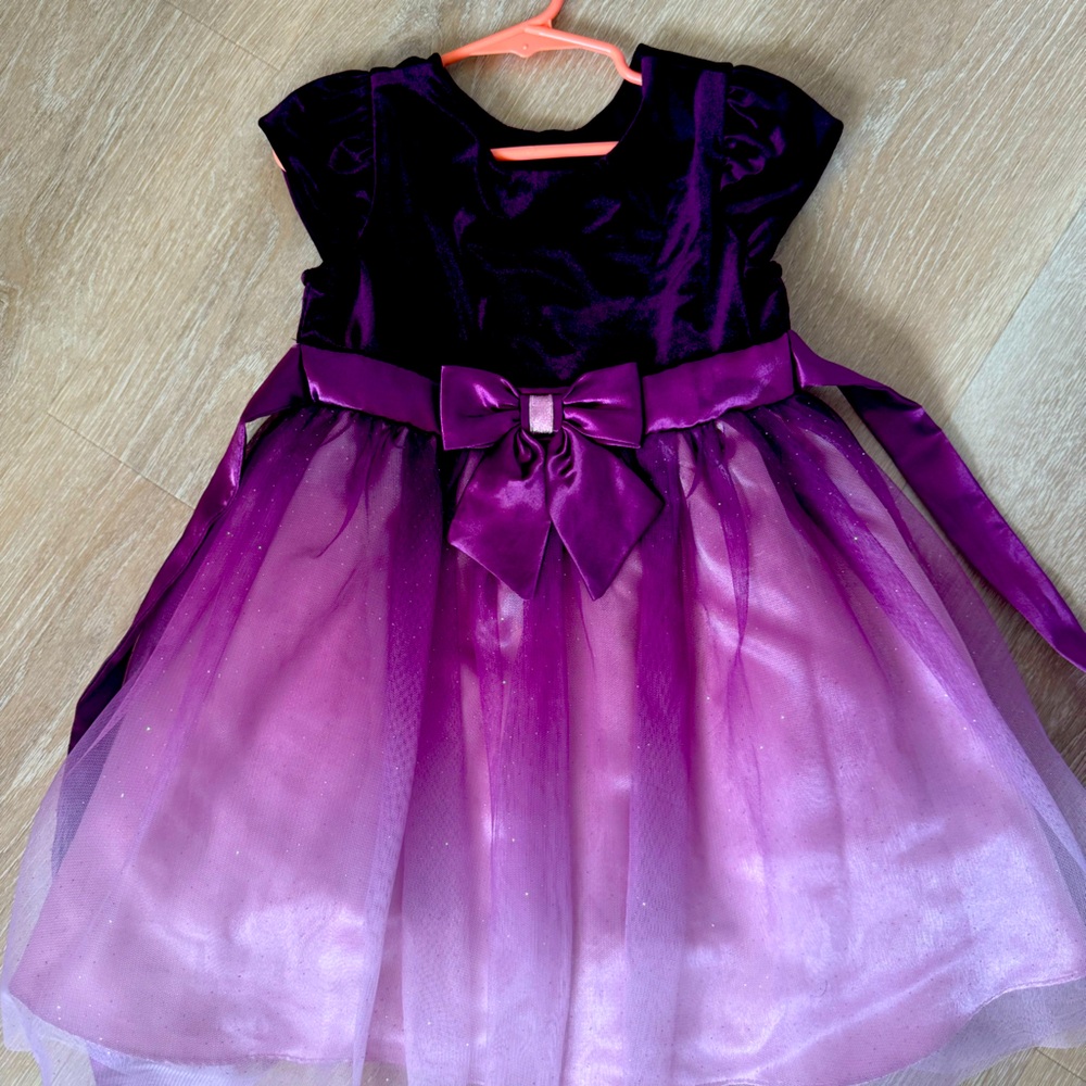 Beautiful formal purple dress with delicate glitter tulle overlay